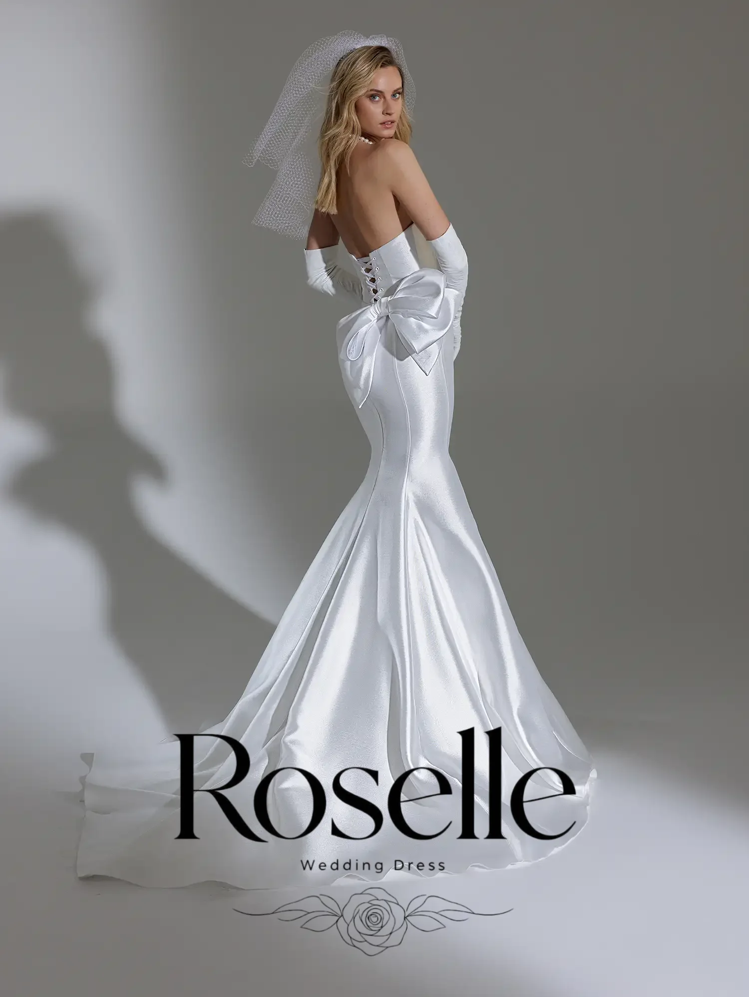 ROSELLE V-Neck Sleeveless Mermaid Elegant Wedding Dress Open Back Bow Sweep Train  2026 Bridal Gown Customized свадебное платье