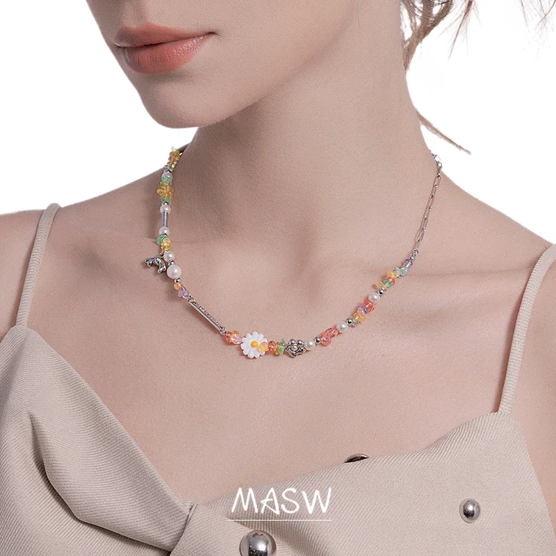 

MASW Original Design Spring Summer Jewelry Set One Layer Colorful Flower Bead Necklace For Women Bracelet Party Wedding Gift