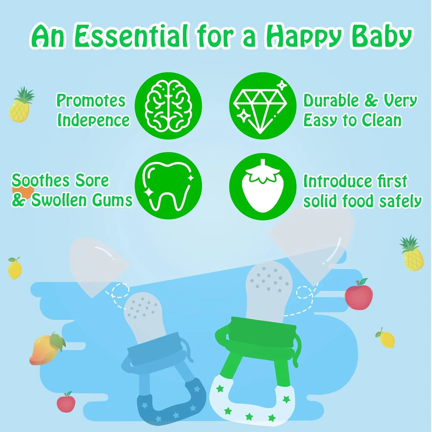 Baby Fruit Feeder/Food Feeder Pacifier for Babies (2 Pack) -  Mesh Teethers for Babies, Infant Teething Toy in Appetite Stimulat