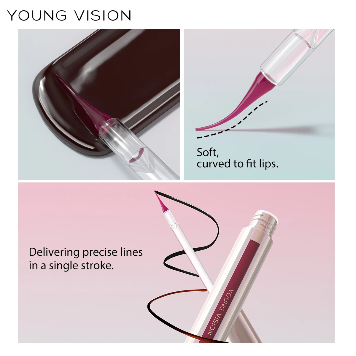 Matita labbra liquida a 3 colori staccabile, macchia labbra opaca impermeabile a lunga durata, penna per contorno labbra tatuaggio a prova di trasferimento