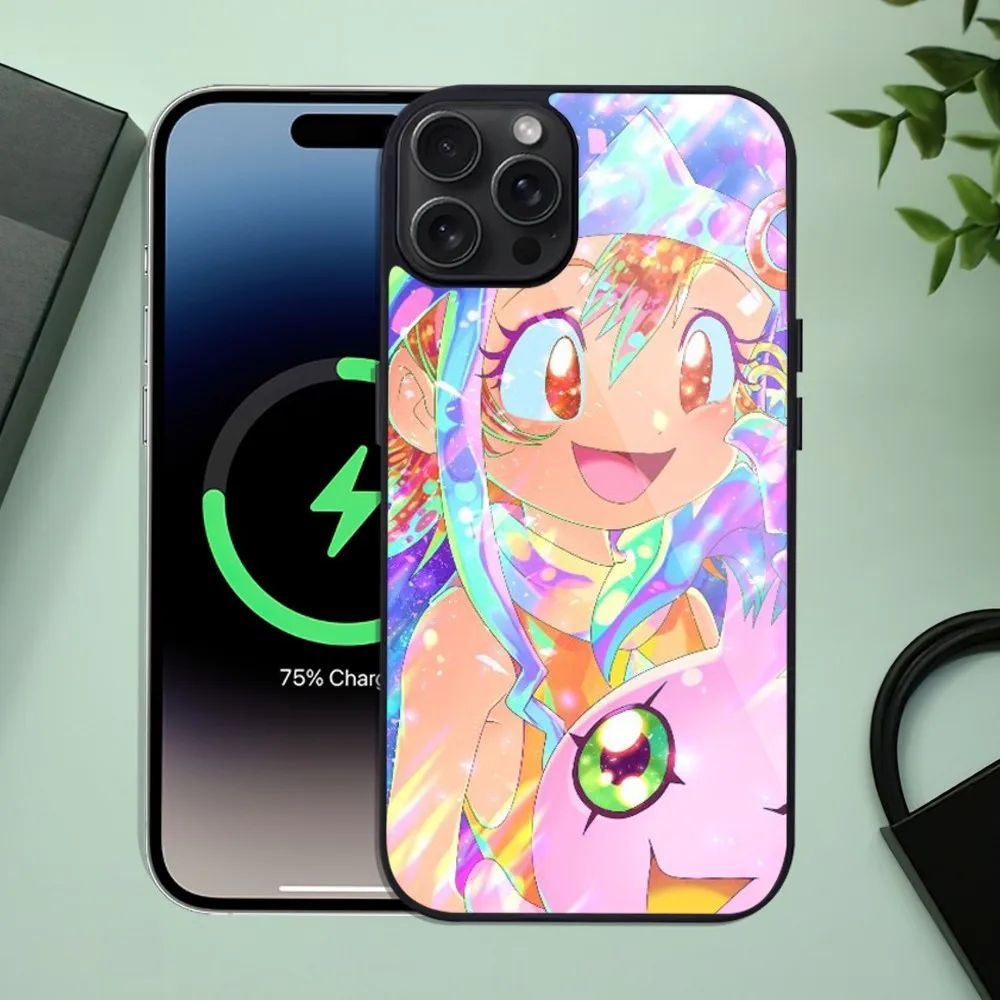 Anime D-Digimon Adventure Black Phone Case For iPhone 11 Mini 12 13 Max 14 Plus 15 Pro Magesafe Magnetic Shell