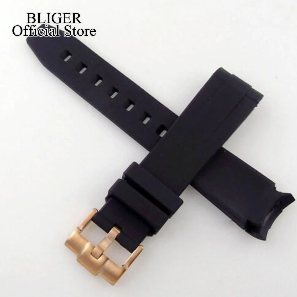 20mm Width Lug Black Curved End Rubber Strap Band Rose Gold Silver Pin Buckle Clasp Watch Parts For 40mm SUB/GMT Watch Parts