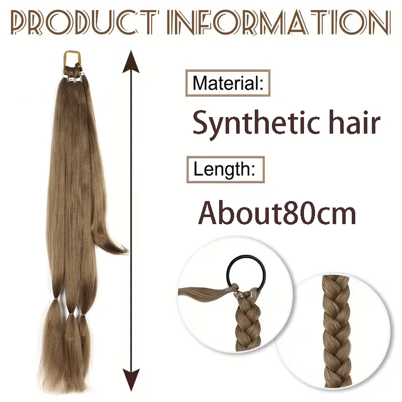 80cm Synthetic Pre‑Braided Ponytail Extension Elastic Rubber Band Heat Resistant Hairpiece for Women Daily Party Hairstyle