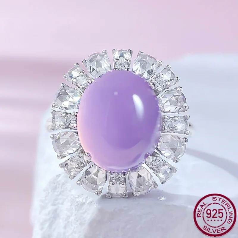 S925 Silver Egg Face High Ice Glass Seed Violet Jade Pigeon Egg Sparrow Diamond Zircon New Chinese gift Jewelry