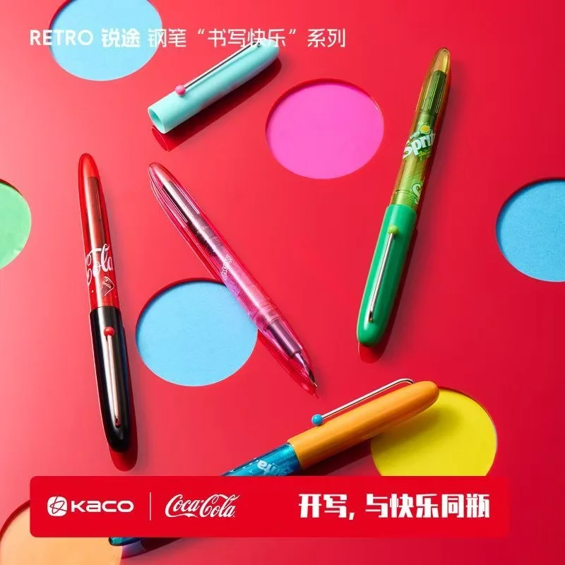 Pióro wieczne KACO RETRO CocaCola/Sprite/Fanta/Cherry Cola, stalówka EF, uroczy korpus, płynne pisanie, do ćwiczeń kaligrafii, 2 czarne wkłady atramentowe. — zdjęcie produktu 2