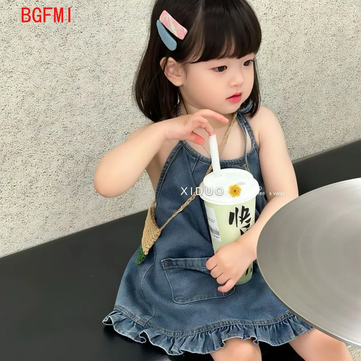 Korean Children's Clothing Girls' Vacation Denim Dress 2026 Summer New Fashionable Ruffle Tethered Backless Camisole Dress