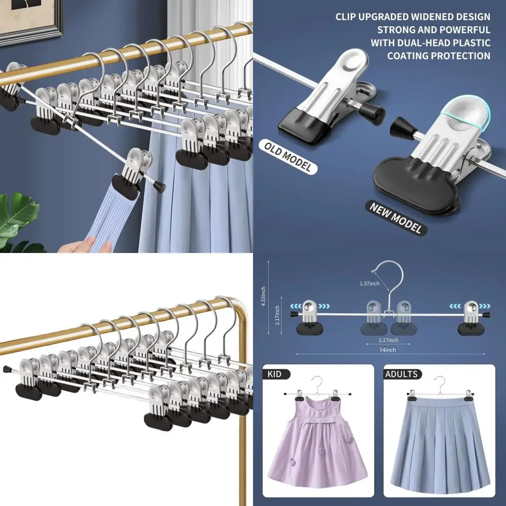 

Набор из 50 регулируемых нескользящих вешалок для брюк с широкими зажимами для женских юбок, одежды, джинсов и шорт — экономия места, высокая нагрузочная способность