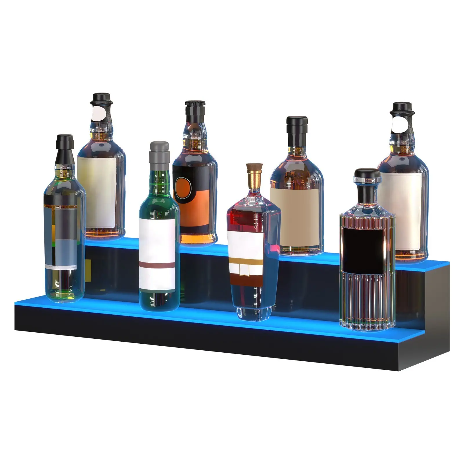 LED Lighted Liquor Bottle Display, 2 Tiers 30 Inches, Illuminated Home Bar Shelf with RF Remote & App Control 7 Static Col