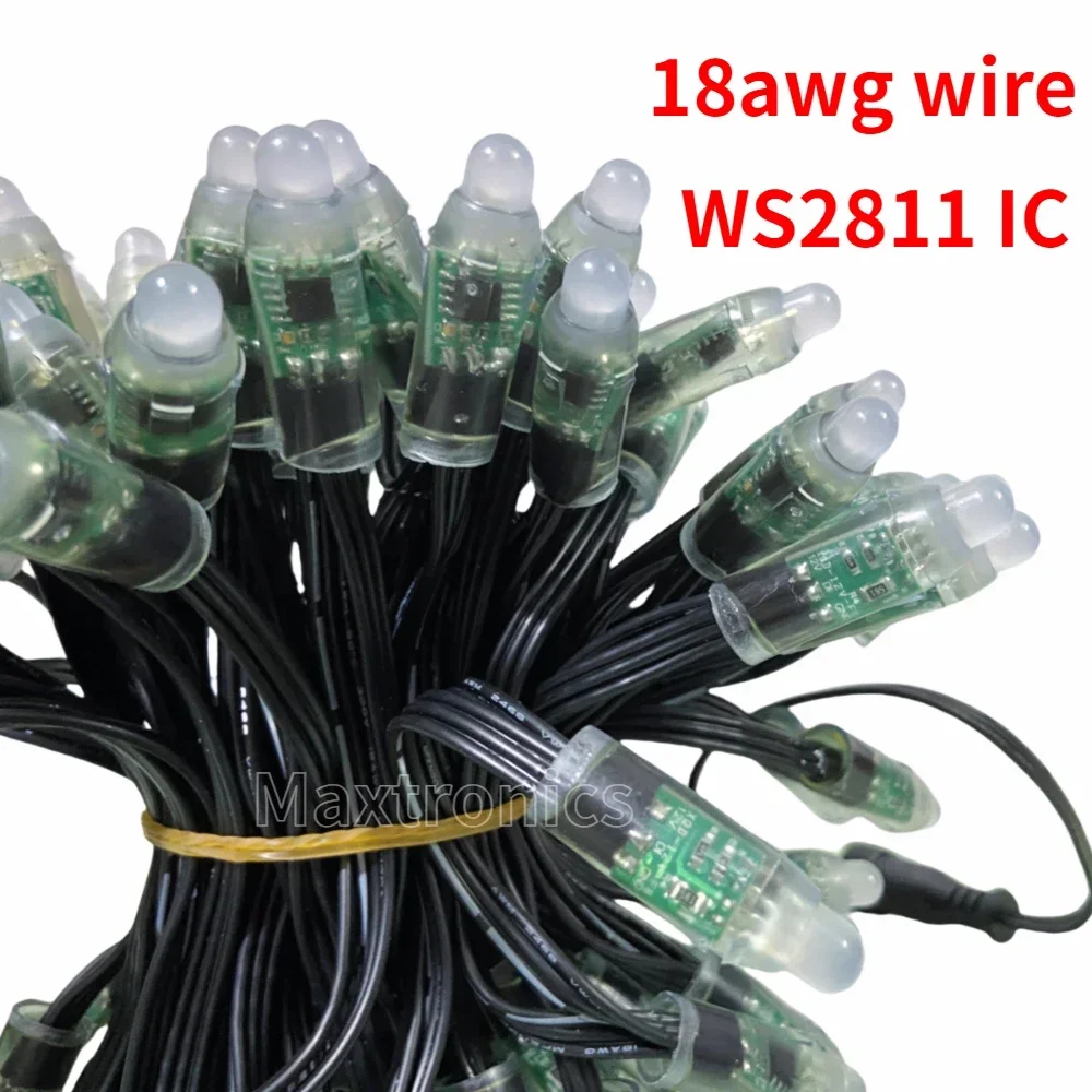 500/1000szt DC12V WS2811 12MM Led Pixel Modules Bullet Full Color 18awg Black Wire IP68 13.5mm Connector for Holiday Decor Light