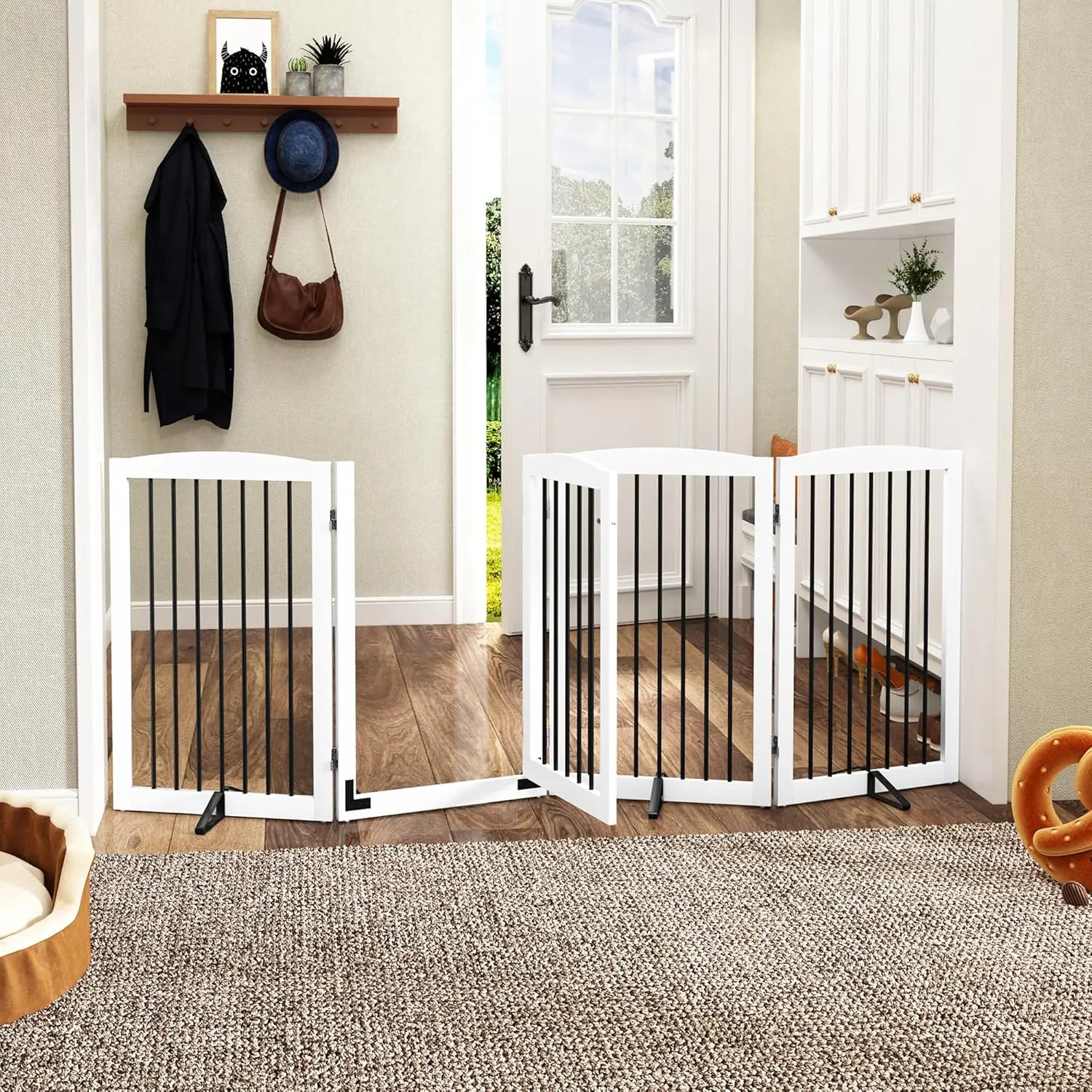 Freestanding Dog Gates With Door Walk Through, Dog Gate For Stairs, 80 Inch Wide Dog Gates Indoor, Dog Fences Indoor, Support