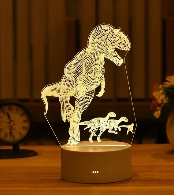 3D LED Anime Dinosaur Lamp, Dragon Night Light, Decoração do quarto, Branco Quente, Presentes de Aniversário e Feriado, Criança Nightlight