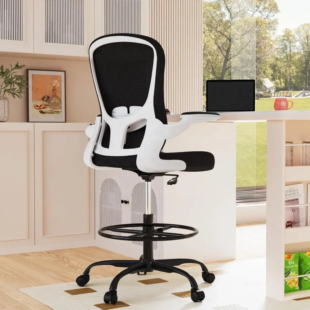 Drafting Chair, Tall Office Chair with Flip-up Armrests Executive Ergonomic Computer Standing Desk Chair, Office Drafting Chair