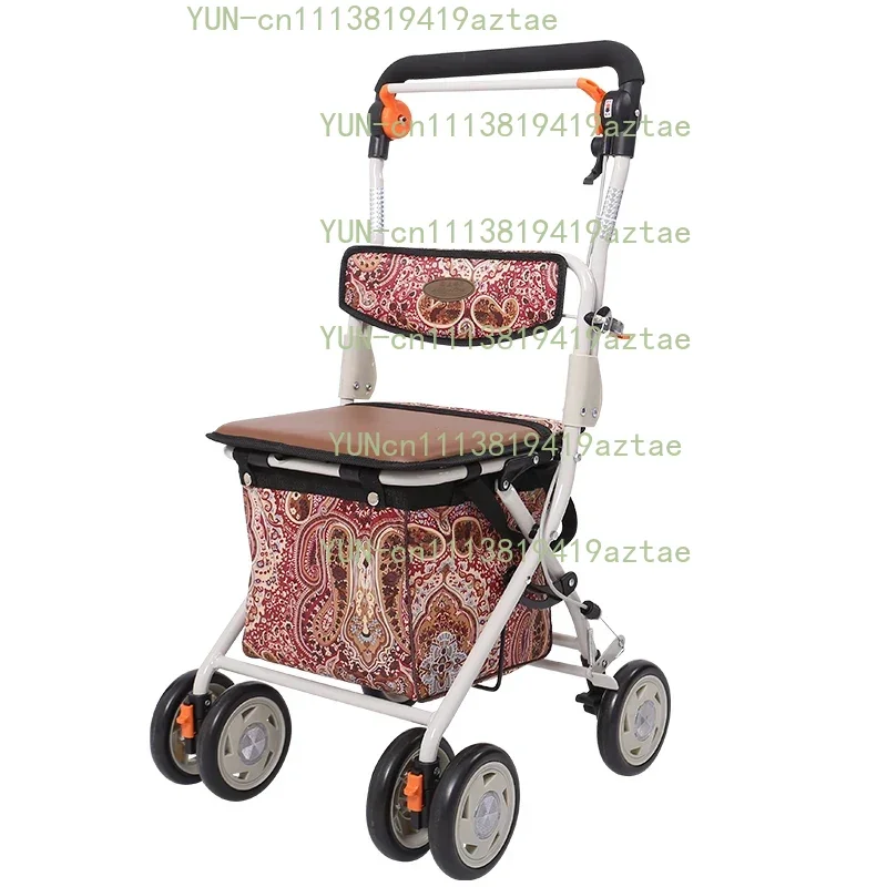 Foldable Shopping Cart with Seat, Portable Grocery Trolley, Sturdy Mobility Walking Aid for Elderly Seniors