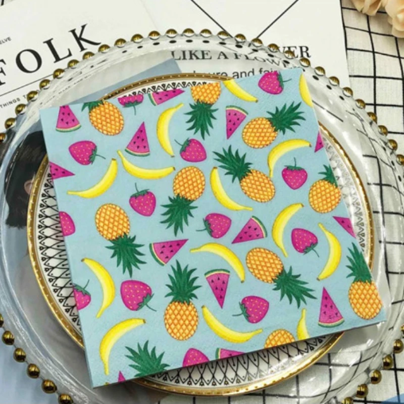 

Colorful Printed Napkins Fruit Models Watermelon Banana Pineapple Special Paper Napkins Party Cafe Folding Mouth Cloths 20pcs/pa