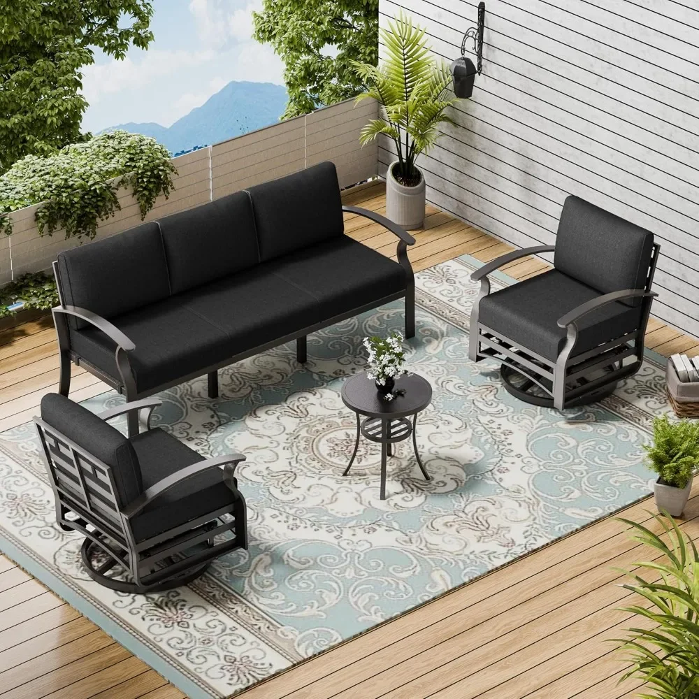 Patio Furniture Sets ,All-Weather Patio Conversation Set with Tempered Glass Top Table , 3-Piece Aluminum Armrest Sofa