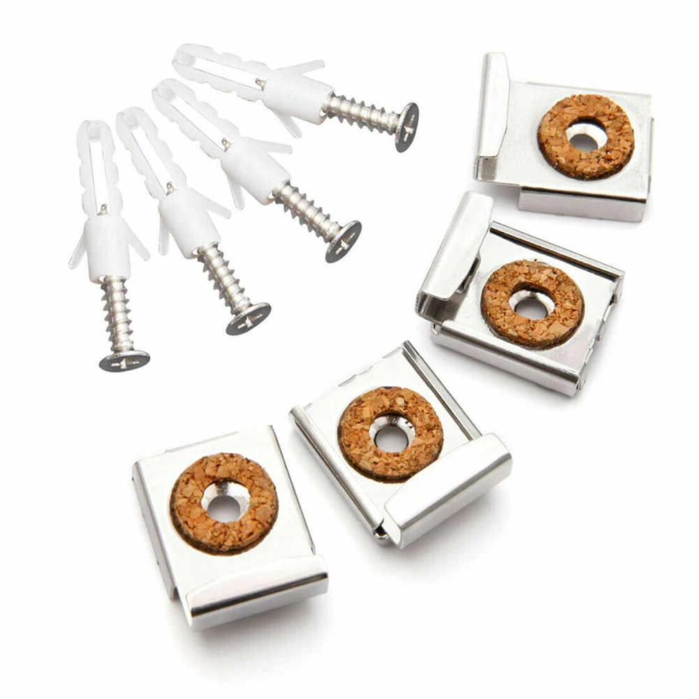 

Aa4pcs Chrome Mirror Wall HangingFixingKit Frameless Clips Mounting Hanger Clamp Wall Brackets Clamps For Kitchen Living Room