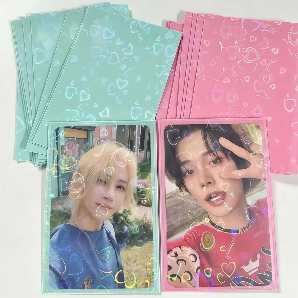 50PCS 61x91mm Laser Heart Card Sleeves Macaron Transparent Protective Cover Sports Cards Protector Display Card Card Film