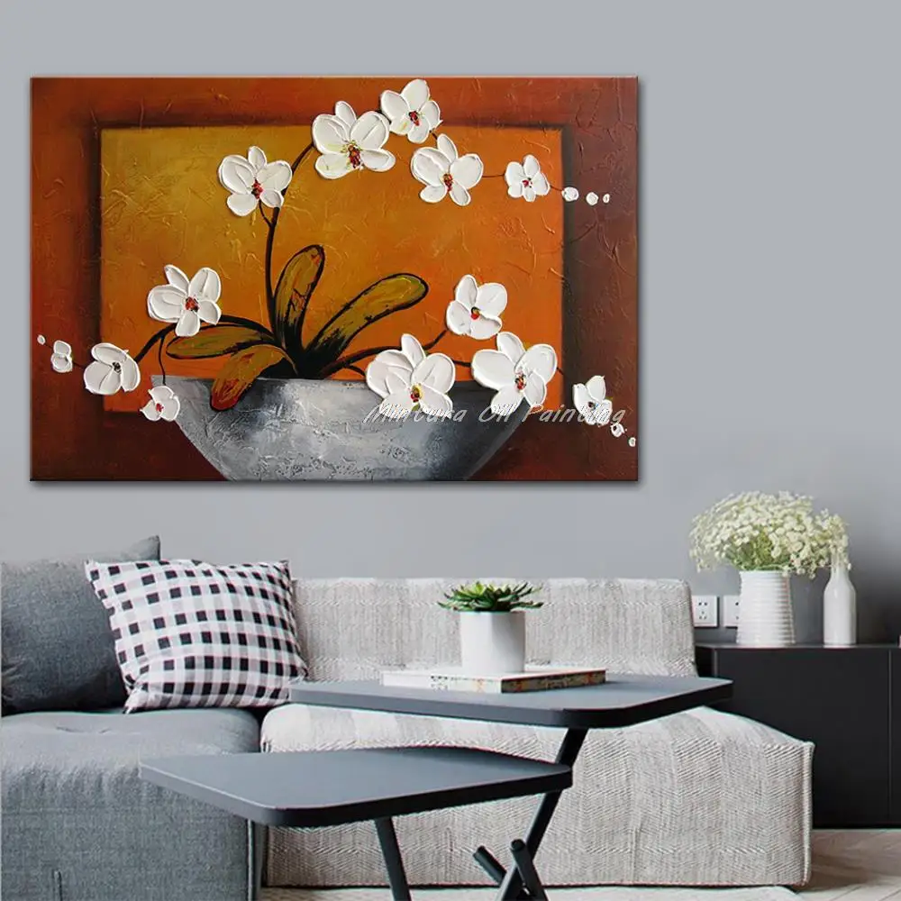 Mintura Hand-Painted Thick Butterfly Orchid Flowers Oil Painting On Canvas,Modern Abstract Wall Art,Pictures For,Home Decoration