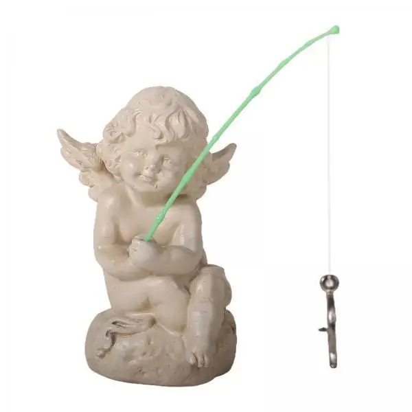 Resin Cherub Sculpture Cute Fishing Cupid Angel Figurine Garden Ornaments Desktop Shelf Statue for Yard Lawn