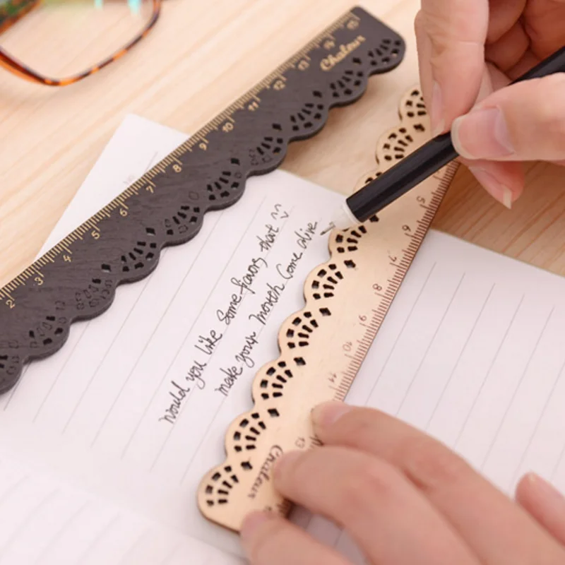 1 Pc Creative 15cm Cute Vintage Hollow Out Lace Wood Ruler Measuring Straight Ruler Tool  Gift Stationery Cute School Supplies