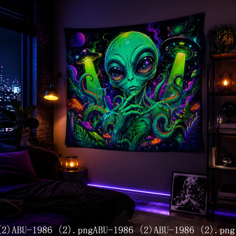VIKAMA Meditation Alien Butterfly Tapestry Color Galaxy Planet UFO Psychedelic Art Wall Hanging Aesthetic Dorm Bedroom Cloth