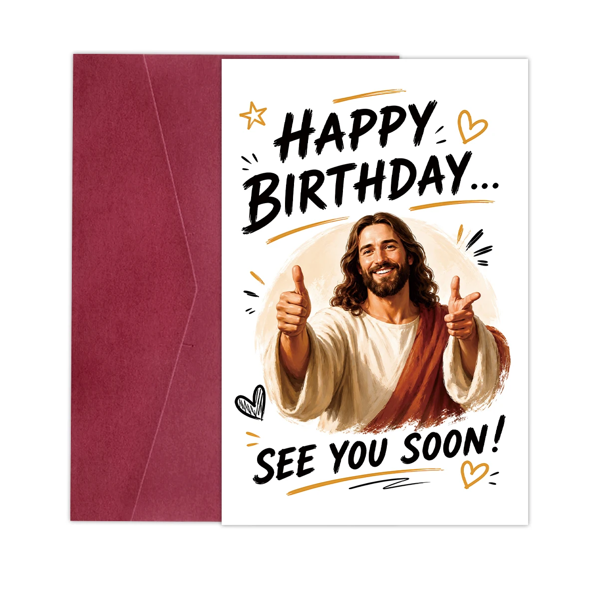 1pc Funny Religious Birthday Card With Envelope,Jesus Giving Thumbs Up Illustration,Humorous Christian Gag Gifts For Believers