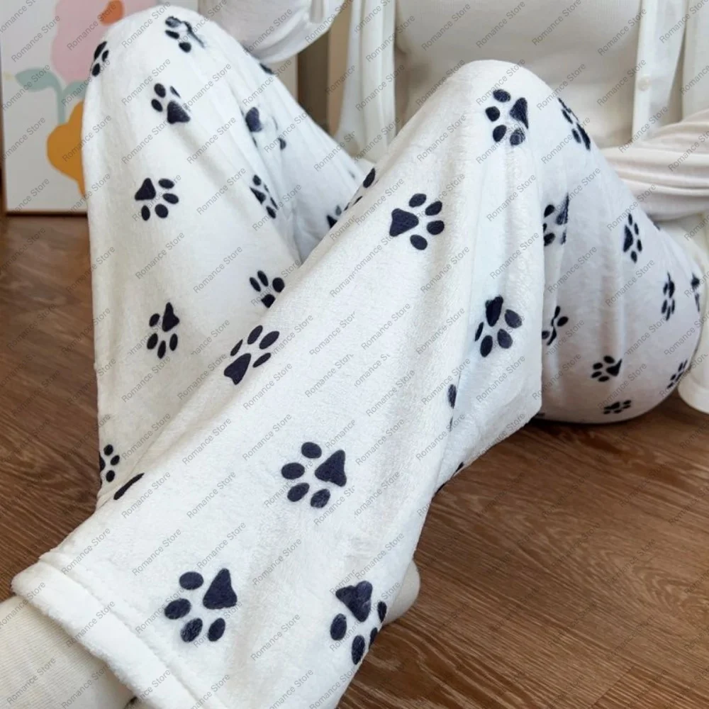 Versatile Simple and Cartoon-Printed Warm Pajama Pants for Women New Flannel Cute Home Long Pants That Can Be Worn Outside