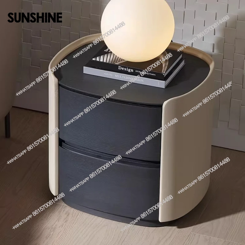 Italian light luxury leather wrapped bedside table, modern simple bedroom solid wood lamp cabinet