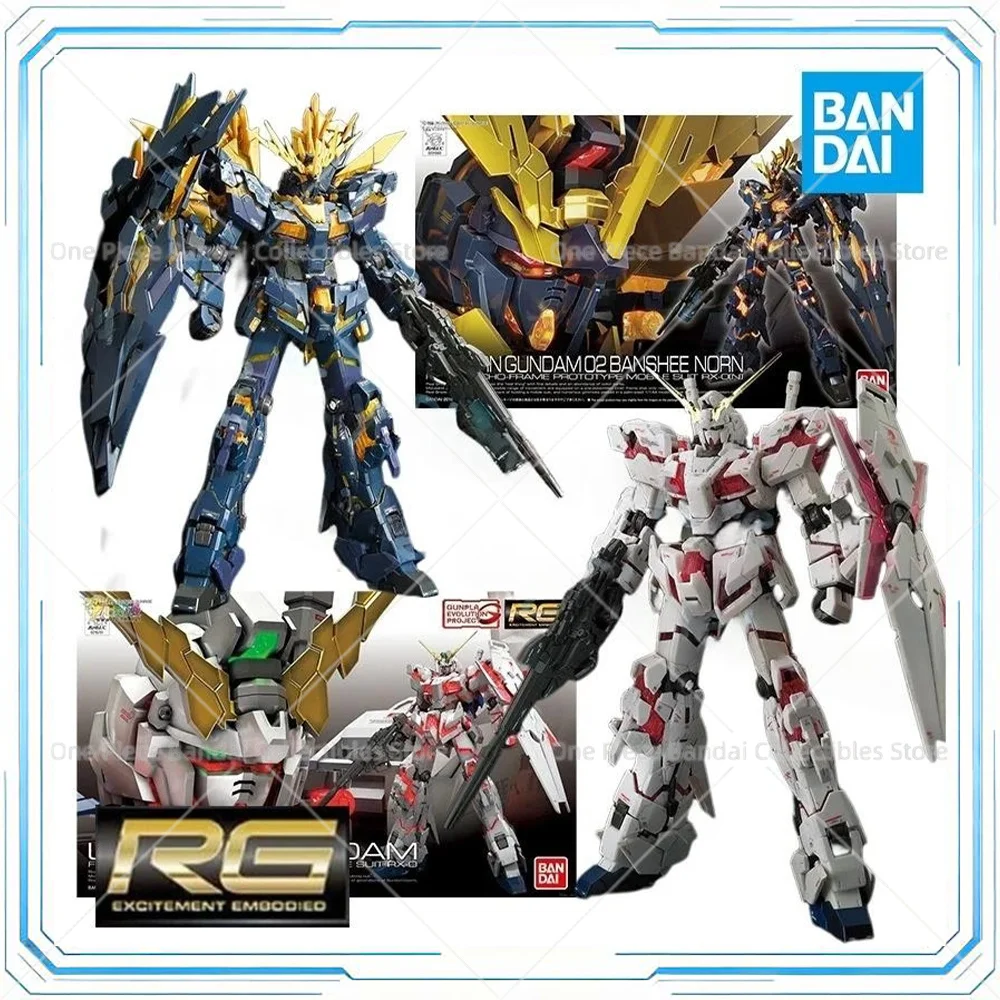 Bandai RG 1/144 Unicorn Gundam 14cm Classic Anime Action Fighter Assembly Model Kit Collectible Robot Figure Toy Gift For Fans