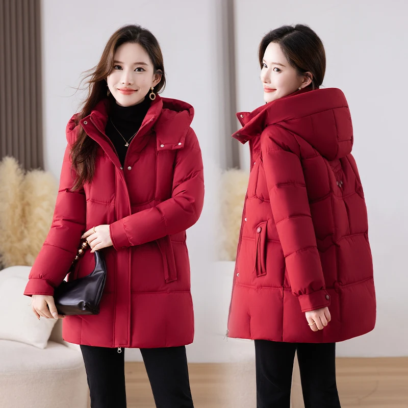 

Женское хлопковое тетное пуховое пальто, зимняя новая съемная шапка свободного покроя, средней длины, большого размера, пальто для и человека