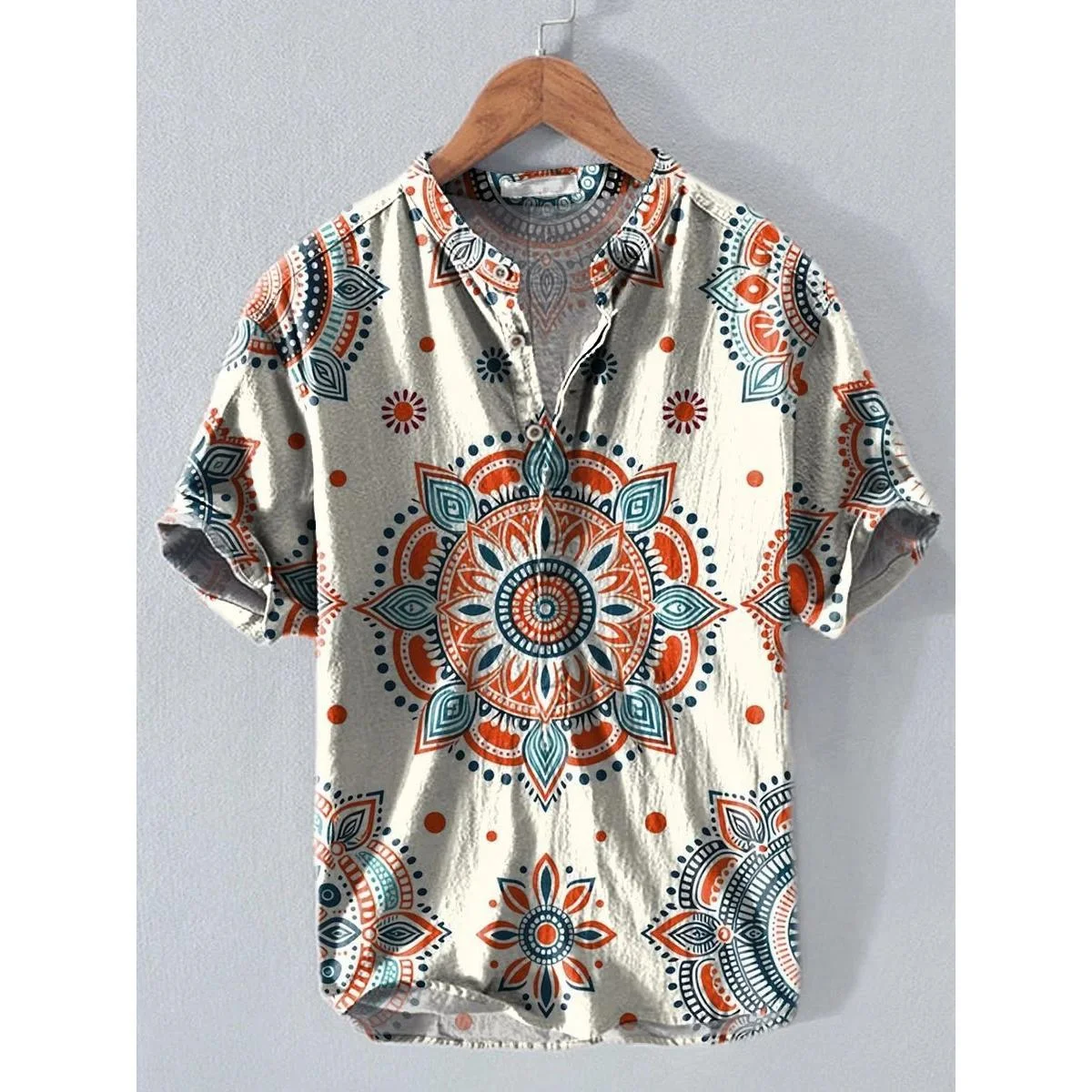 New floral pattern art print high quality shirt, linen shirt street fashion casual shirt, comfortable and breathable fabric quic