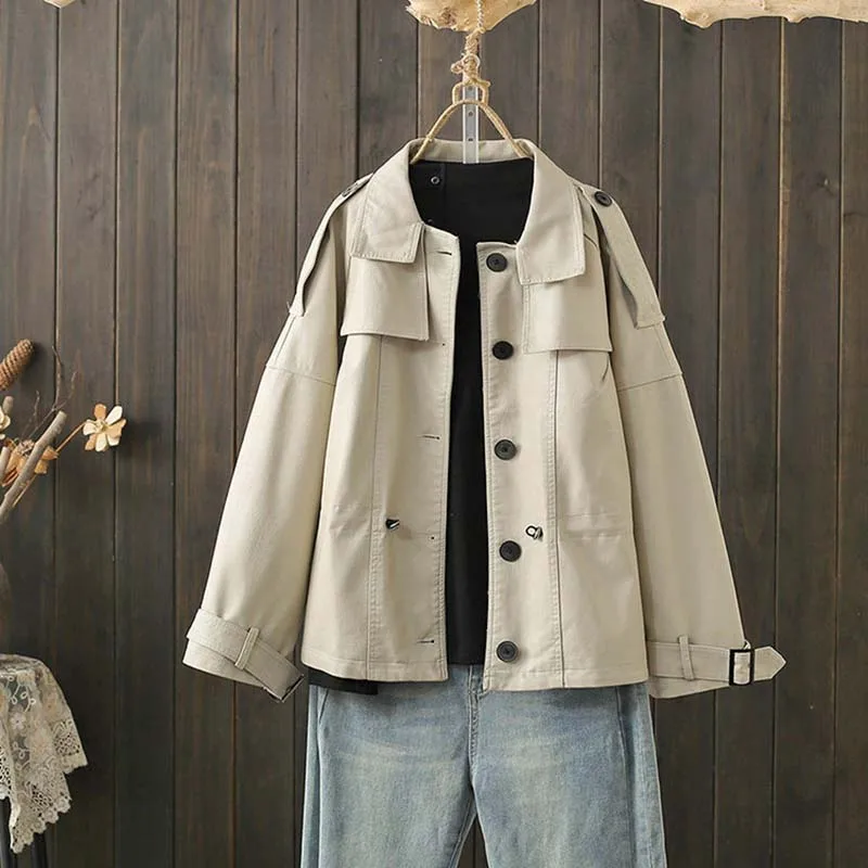 Autumn New Leather Coats 2026 Women's Clothing European American Lapel Long Sleeved Loose PU Leather Pilot Jacket