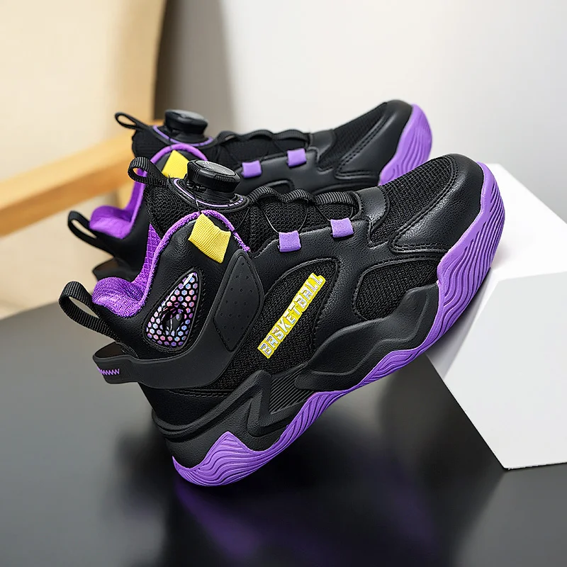 A pair of children's basketball shoes, rotary buckle design, supportive upper for court sports MF‑8803MS