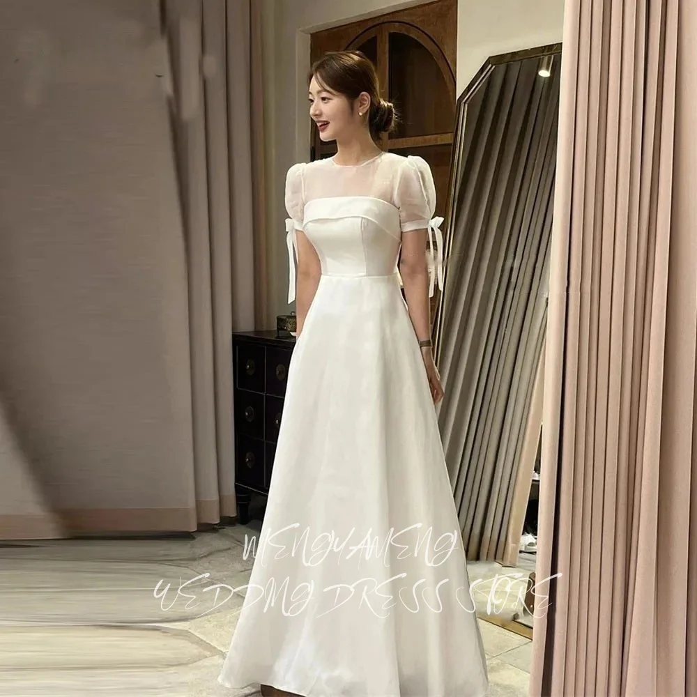 ZHUISHU Simple Korea Wedding Dress Simple A-Line Short Sleeves O-Neck Bridal Gown Floor Length for Wedding Reception Customized