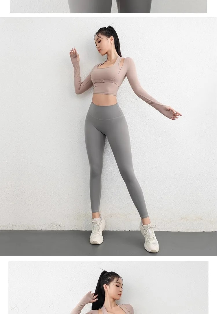 Herbst Sport Damen Oberteile Modische Langarm-Trainings-Tops mit Daumenlöchern Fitness Crop Yoga-Top – Detail 11