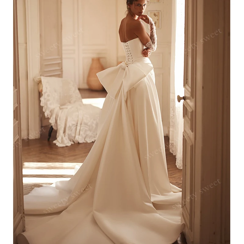Luxury Detachable 2 In 1 Wedding Dress Embroidered Lace On Net With Mermaid O-Neck Fullsleeve Bride Customized  Vestido De Novia