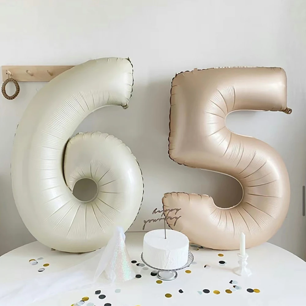 40Inch Cream Color Number Balloons 1-9 Large Figure Heart Helium Balloon for Kids Girls 1st Year Birthday Wedding Decor Supplies