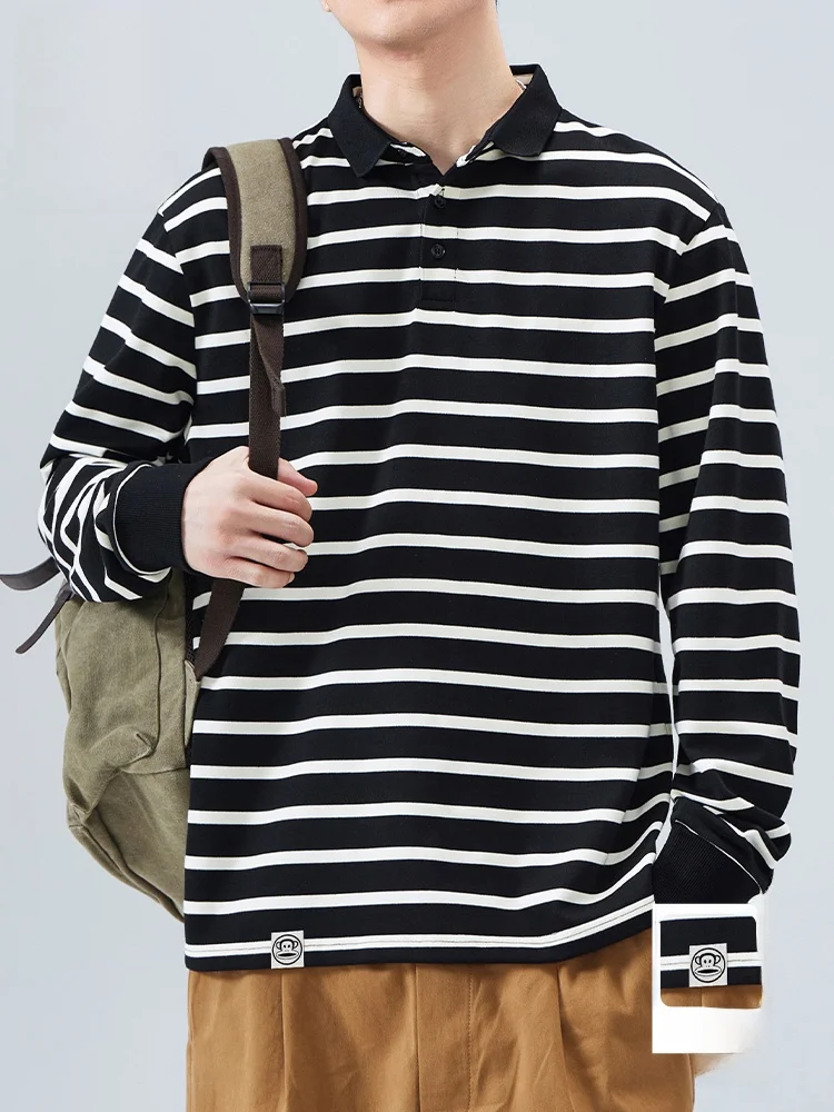 

Мужская футболка Paul Frank с длинным рукавом, в полоску, свободного кроя, осенняя, базовая, модная, с графическим принтом обезьяны