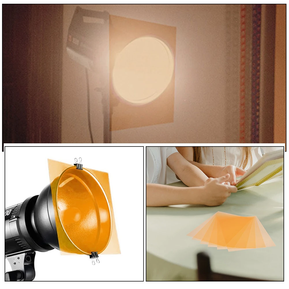 

5 Sheets Transparent Orange PVC Film Color Board Filters Light Gels Colored Plastic Sheets Color Filters Photography Studio