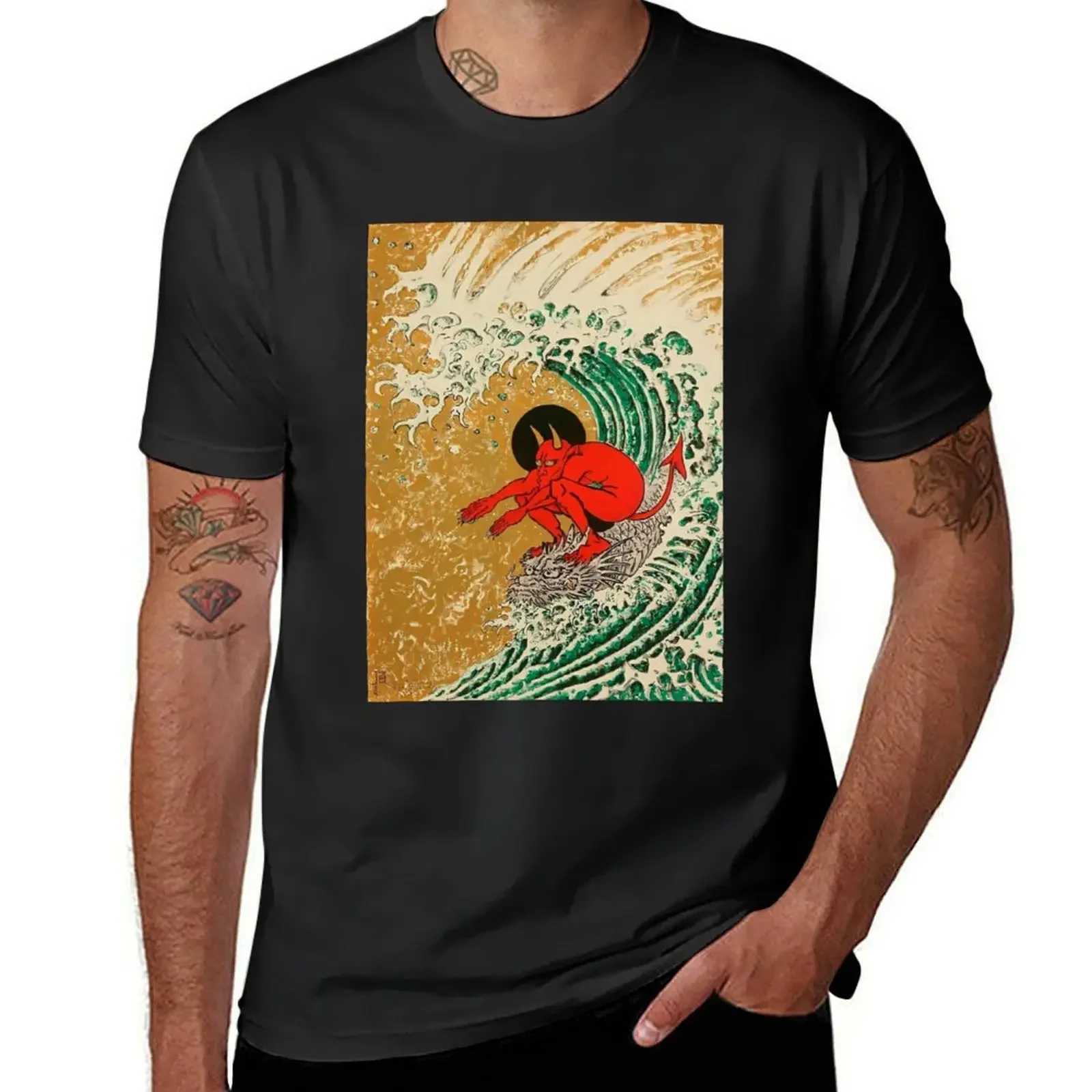 Surfing Demon T-Shirt basketball graphic tees plus size tops oversized Short sleeve tee men