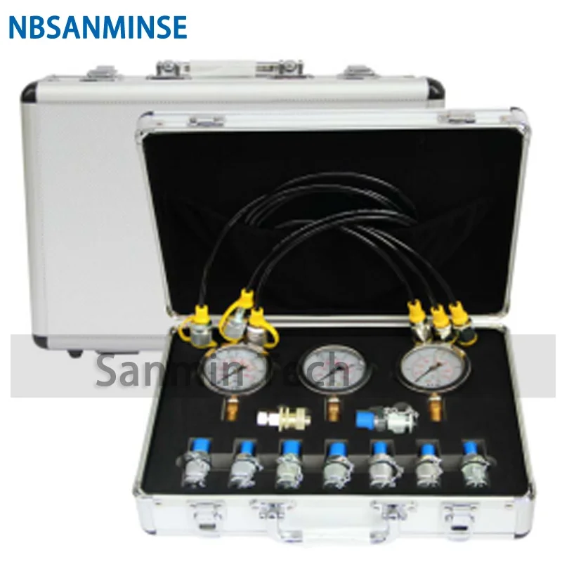 NBSANMINSE SMT07 9 Test Couplings G1/4 G3/8 M14/1.5 M10/1 M10/1.25 UNF Series Pressure Gauges Kit 63mm 25/40/60MPa Industry Tool