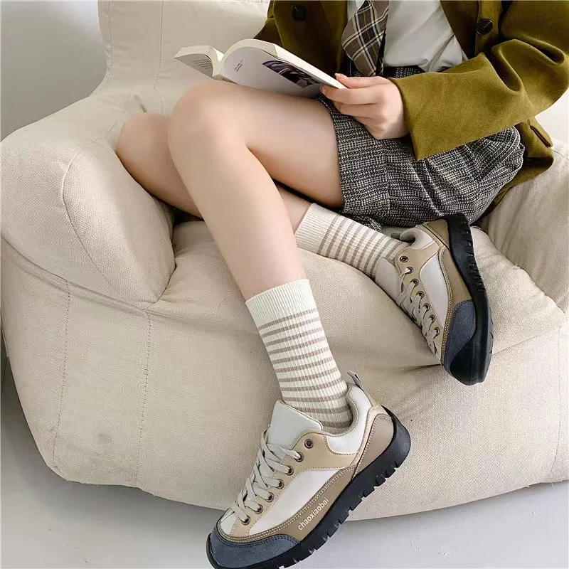 

1 Pairs Autumn and Winter Socks for Women Ins Fashion Middle Tube Socks Navy Style Coffee Bear Korean JK Sports Socks