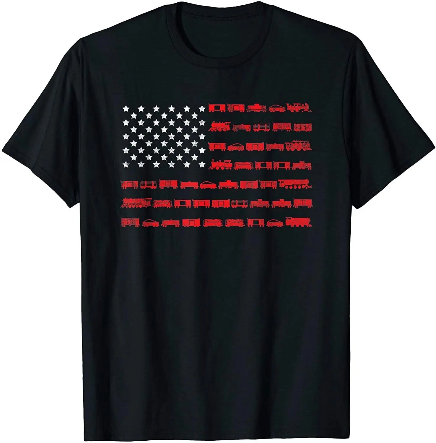 NEW! American Flag Railroad Train Lover Conductor Gift T-Shirt - MADE IN USA