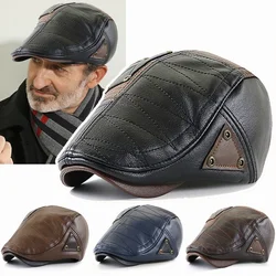 Adjustable Warm Beret Hat PU Leather Flat Cap