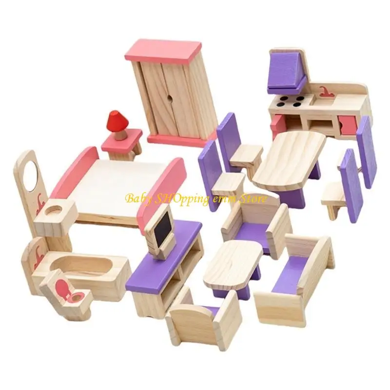 23GD Dollhouses Furniture Set with Movable Dolls Scene Display Toy for Pretend Play
