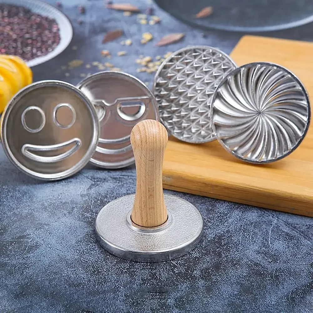 Cookie Cutter Aluminum Alloy Cookie Stamps with Wooden Handle Smile Heart Pattern DIY Hand Press Cookie Mold for Festival Party