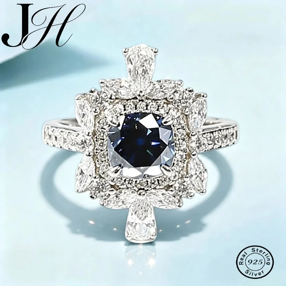 JoiasHome Moissanite Ring S925 Sterling Silver 2 Carat Cushion Shape Blue Fashionable Elegant Moissanite Diamond Ring
