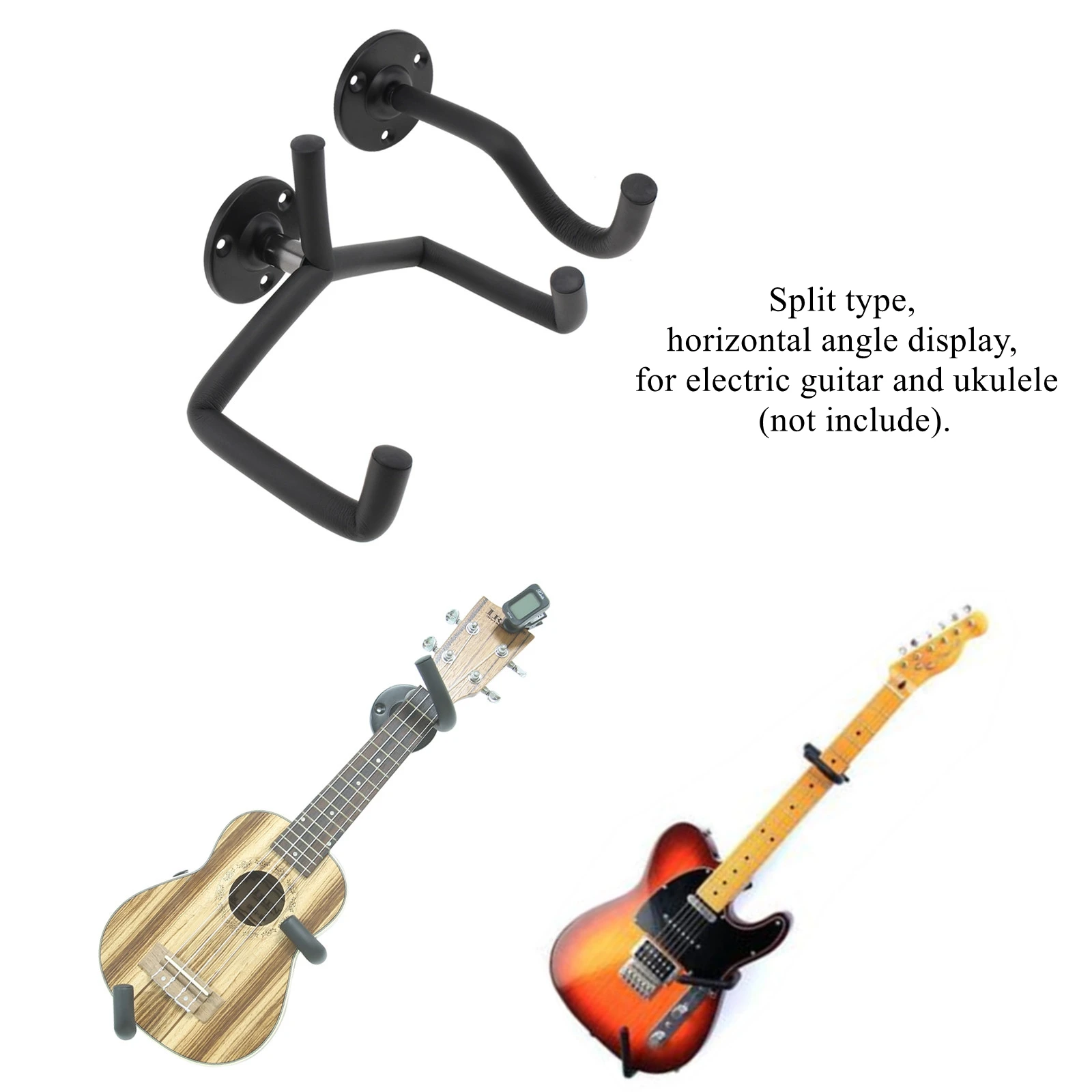 Horizontal Wall Mount Electric Guitar Ukulele Holder Bracket With Screw Set, Split Type Hanger