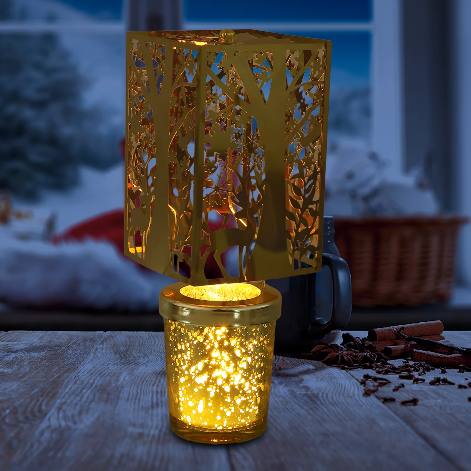 

Rotating Christmas Holder Golden Metal Carousel Tealight Spinner Table Decor For Holiday Party Xmas Decoration