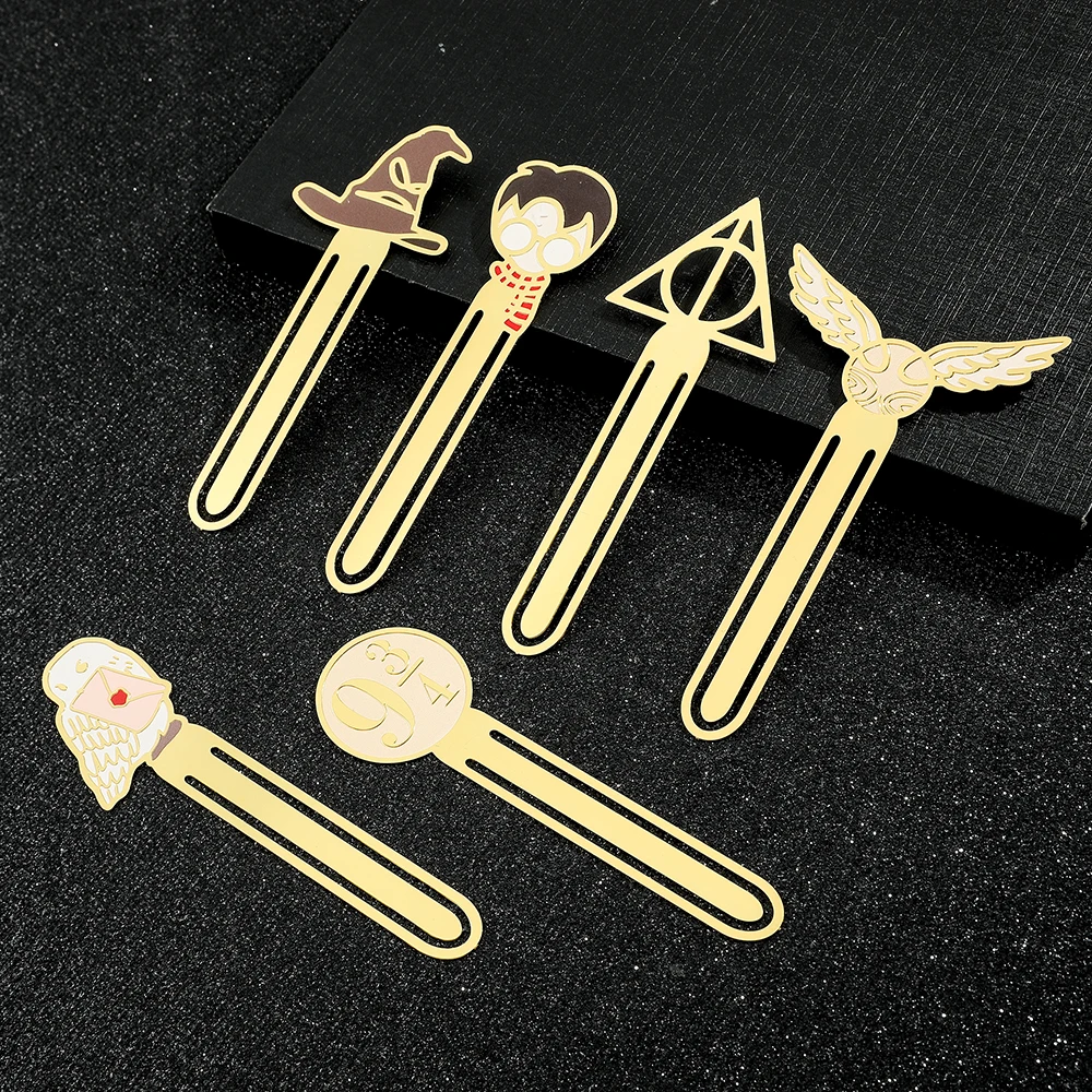 Pembatas buku logam Harry Potter lucu pembatas buku kartun Kawaii hadiah dekorasi DIY anak-anak perlengkapan sekolah alat tulis kantor mengajarkan